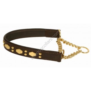 Comfy Half Check Leather Dog Collar : fits up to 22" . Leather is 15" (Width 1")
